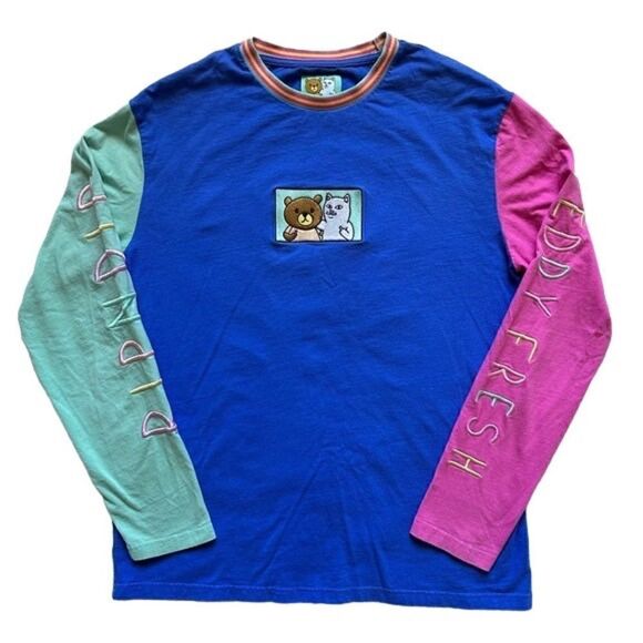 RIPNDIP x Teddy Fresh 2.0 Colorblock Long Sleeve T-Shirt, Size Large - Picture 2 of 11